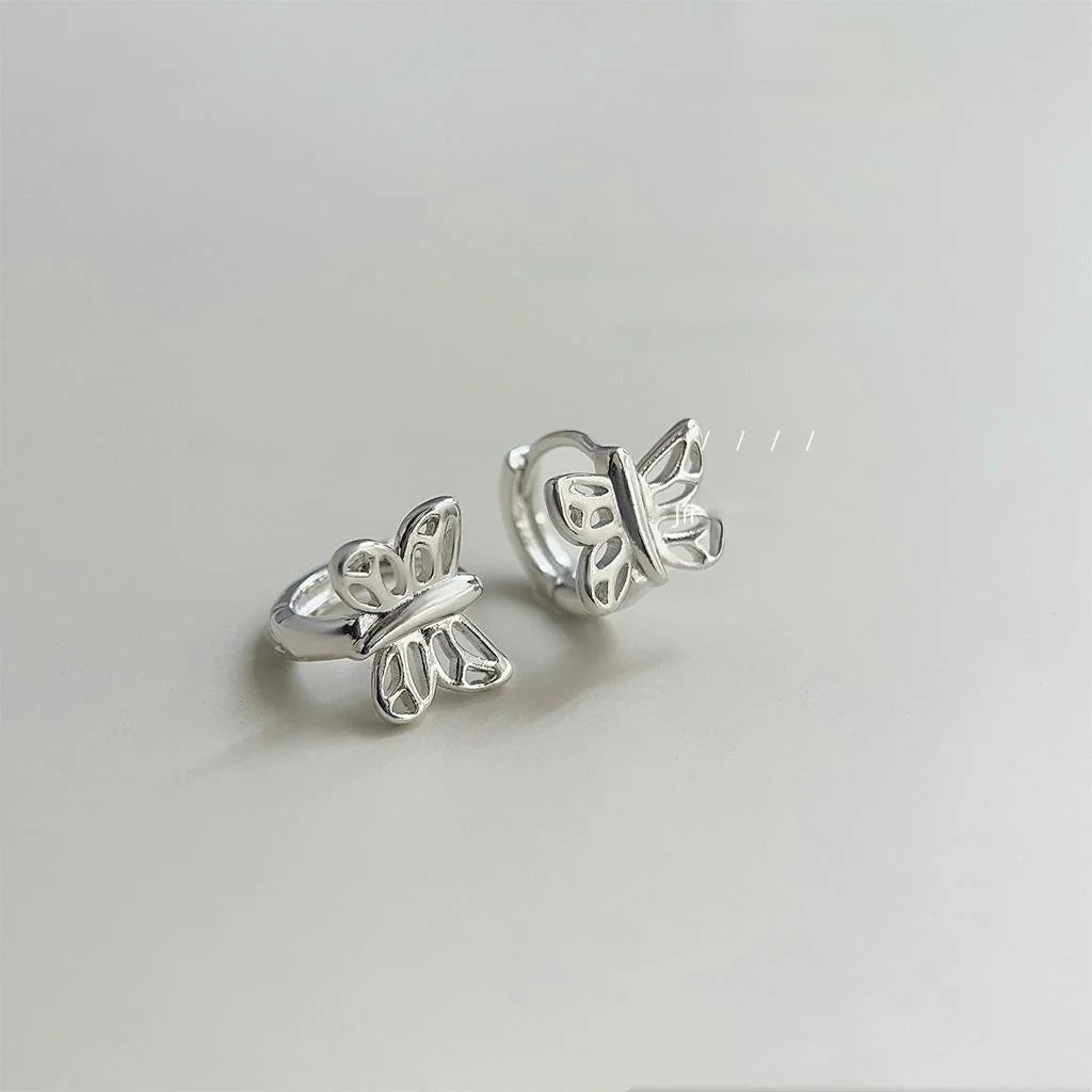 Silver Tone Copper Hollow Butterfly Stud Earrings Minimalist Cool Style Everyday Jewelry