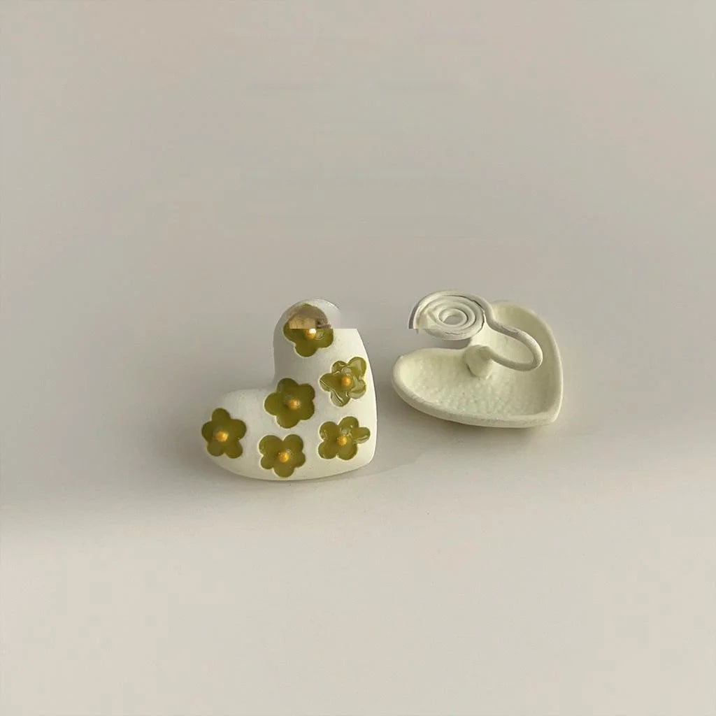 Forest Style Copper Enamel Heart Flower Drop Earrings For Women Minimalist Jewelry