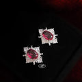 French Elegant Rose Red Zircon Geometric Copper Stud Earrings Hong Kong Style