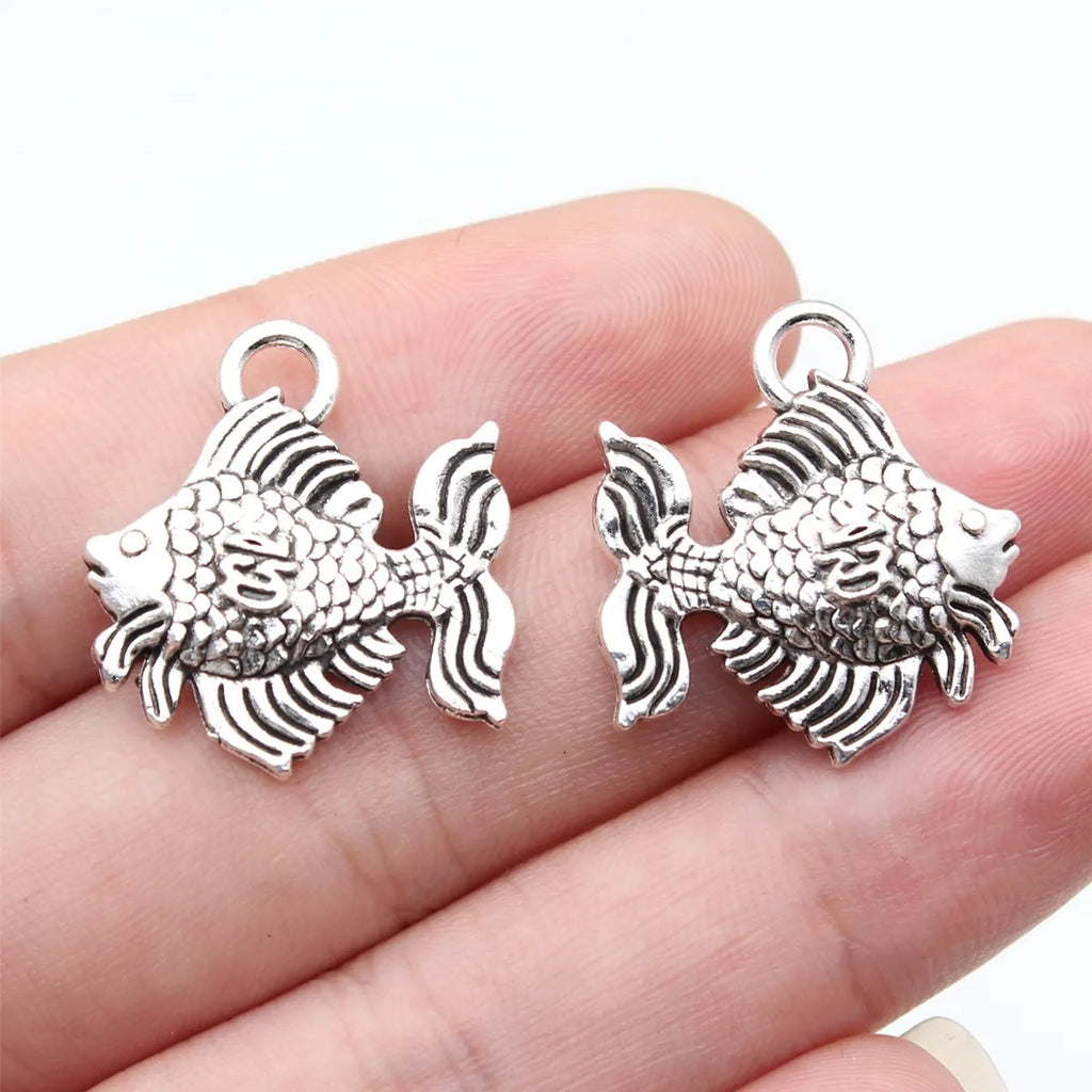 23x21mm 3.7g Antique Silver Zinc Alloy Ornamental Fish Charm Pendant for Necklace Bracelet DIY Jewelry