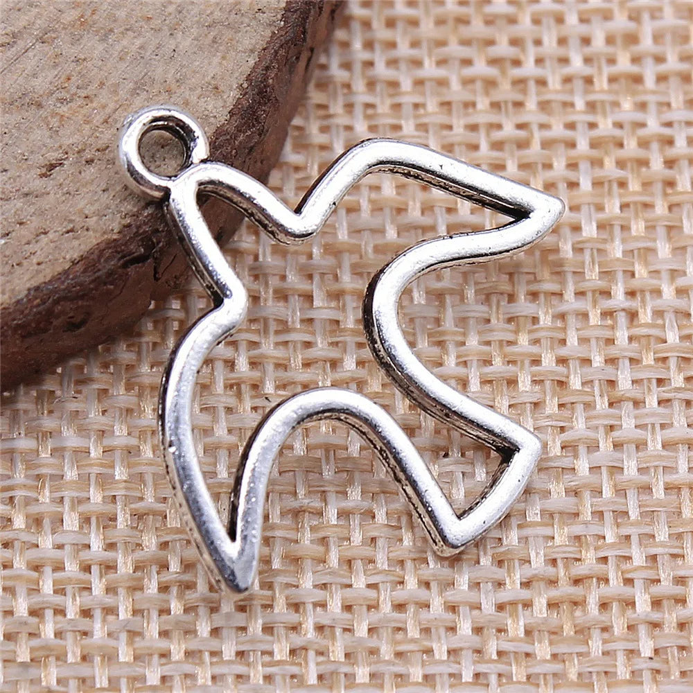 28x28mm 1.8g Antique Silver Zinc Alloy Hollow Bird Charm Pendant for Necklace Bracelet DIY Making