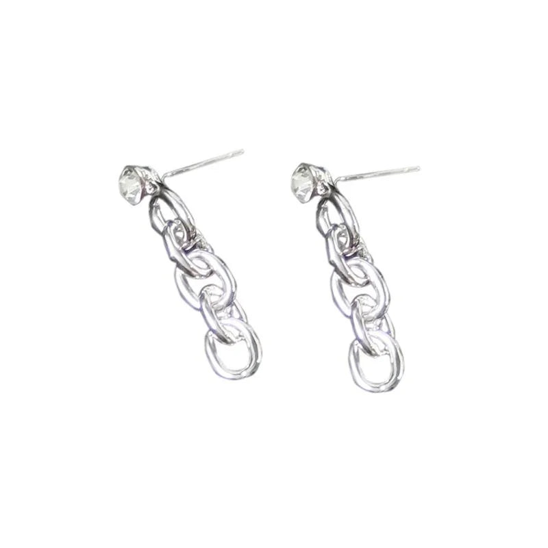 Minimalist Geometric Chain Drop Earrings For Women Copper Silver Plated Hip Hop Jewelry