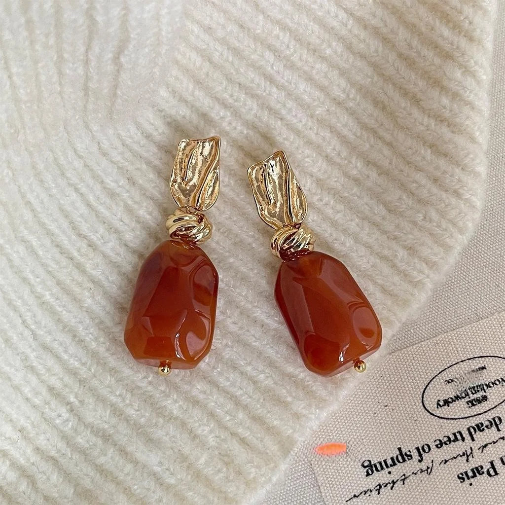 Vintage Hong Kong Style 14K Plated Copper Geometric Irregular Drop Earrings
