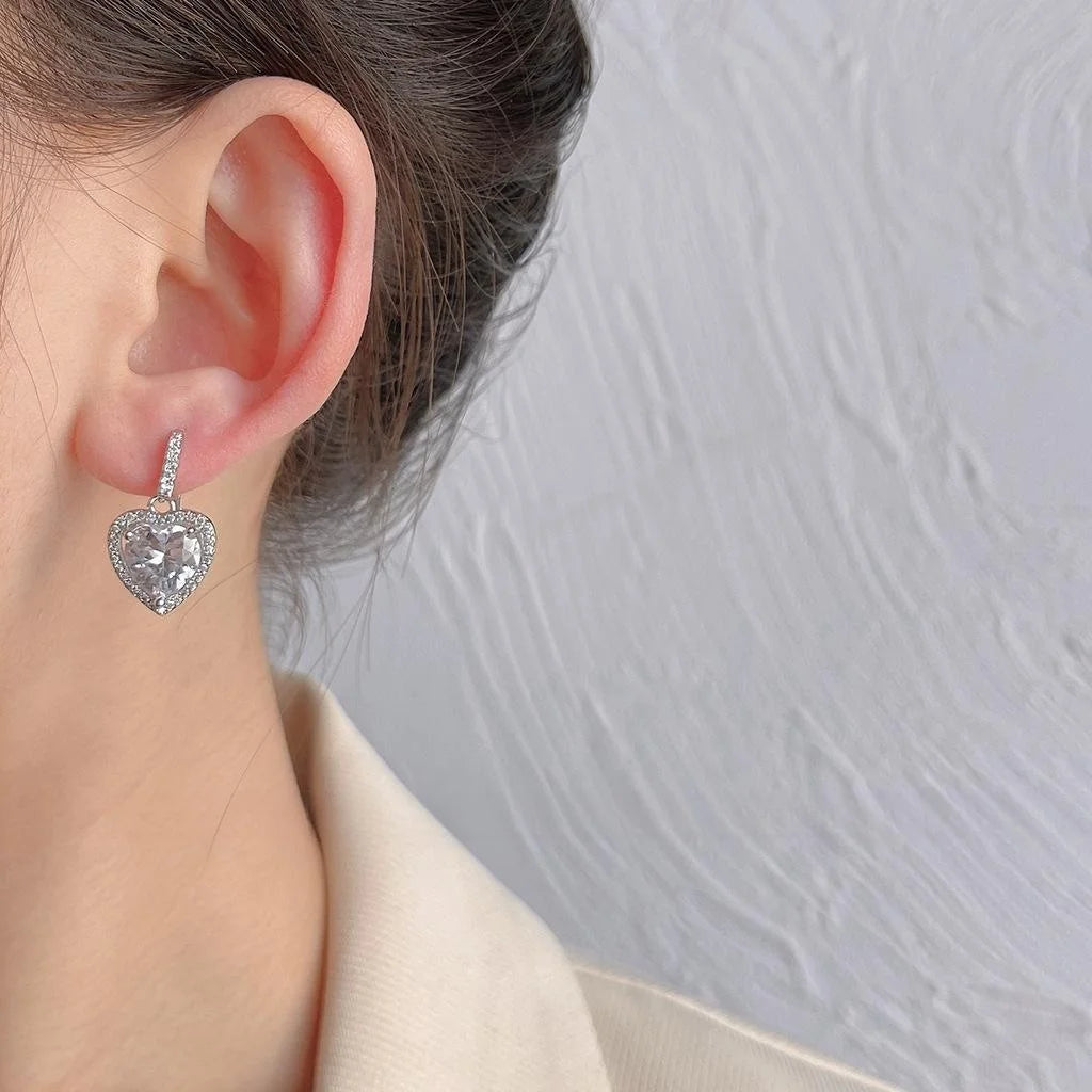 Light Luxury Copper Micro Pave Zircon Heart Drop Earrings Elegant Evening Jewelry