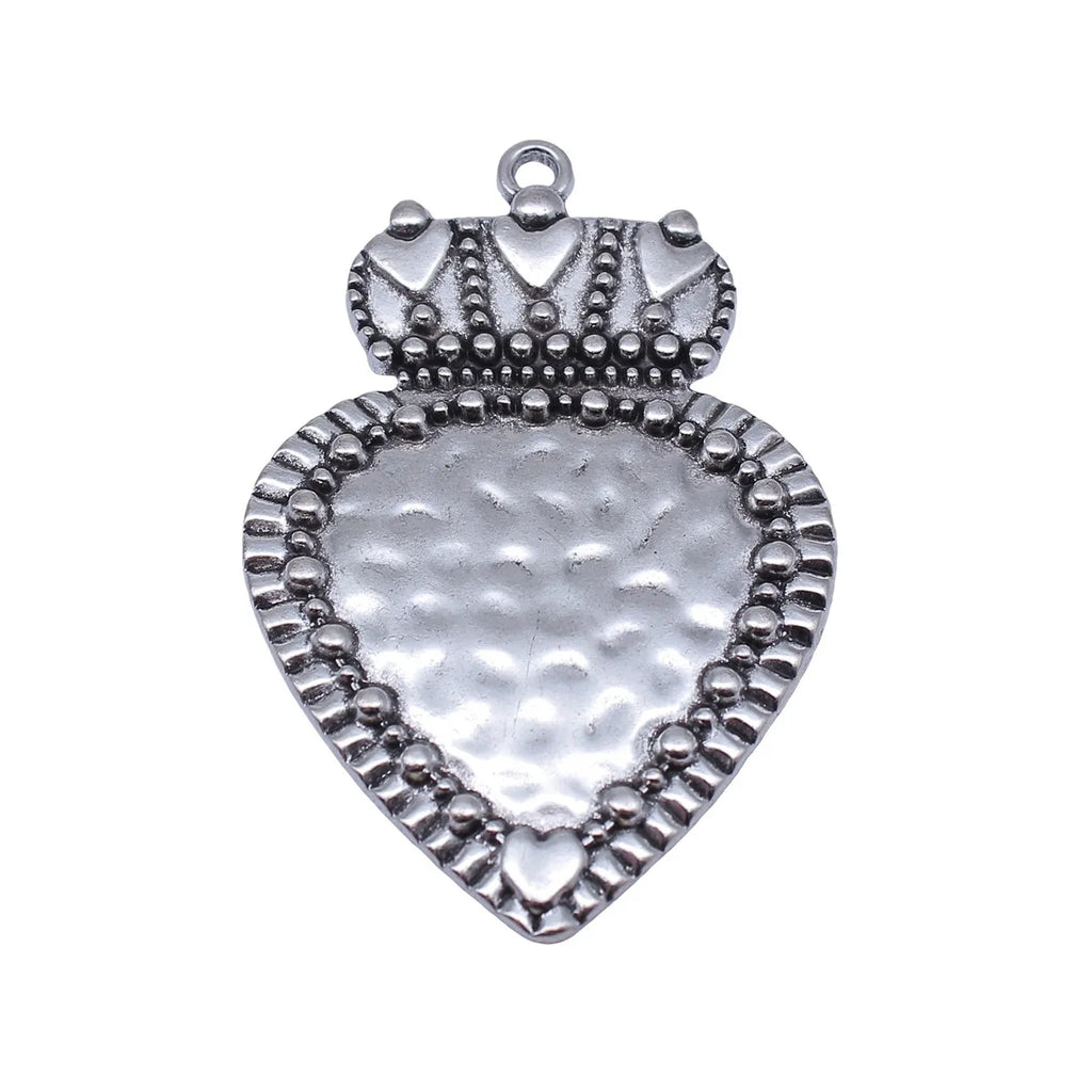 63x42mm 11.3g Antique Silver Zinc Alloy Crown Heart Charm Pendant for DIY Necklace Bracelet Making