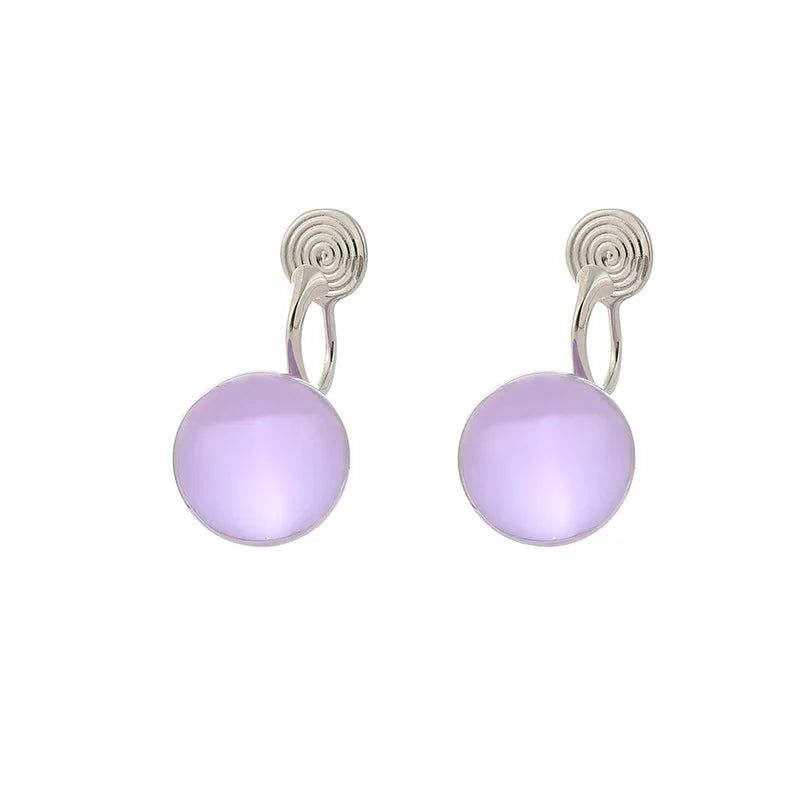 Elegant Purple Crystal Round Bead Dangle Stud & Clip On No Piercing Women's Fashion Earrings