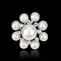 Elegant Round Faux Pearl Rhinestone Flower Brooch, Large Scarf Buckle Corsage Lapel Pin Suit Accessory