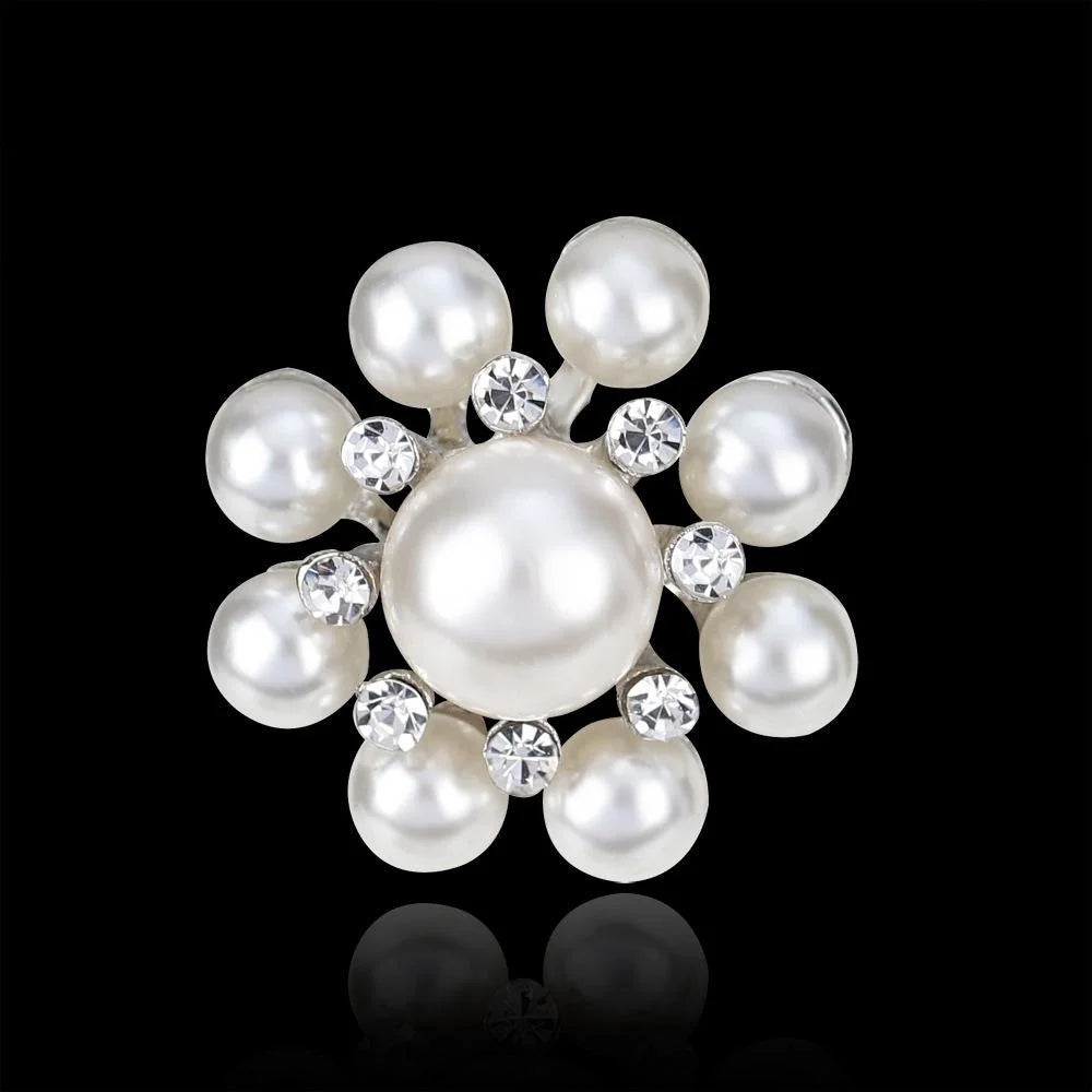Elegant Round Faux Pearl Rhinestone Flower Brooch, Large Scarf Buckle Corsage Lapel Pin Suit Accessory