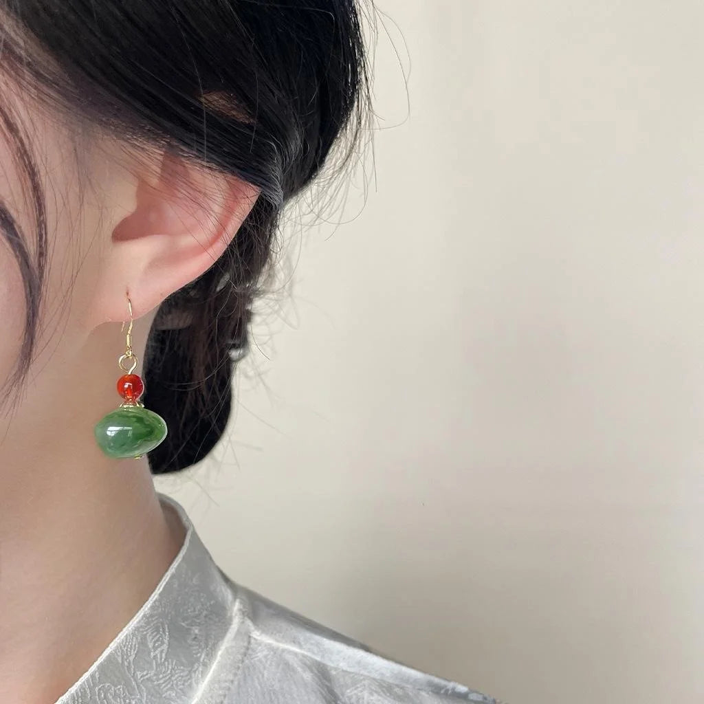 Forest Style Irregular Geometric Red Agate Resin Drop Earrings Handmade Design
