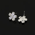 Elegant Zircon Crystal Flower Stud & Clip On No Piercing Sweet Fresh Silver Tone Women's Fashion Earrings