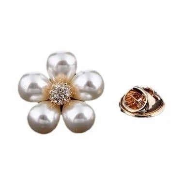 Elegant Pearl Rhinestone Flower Brooch For Women Mini Corsage Lapel Pin Suit Accessory Gift