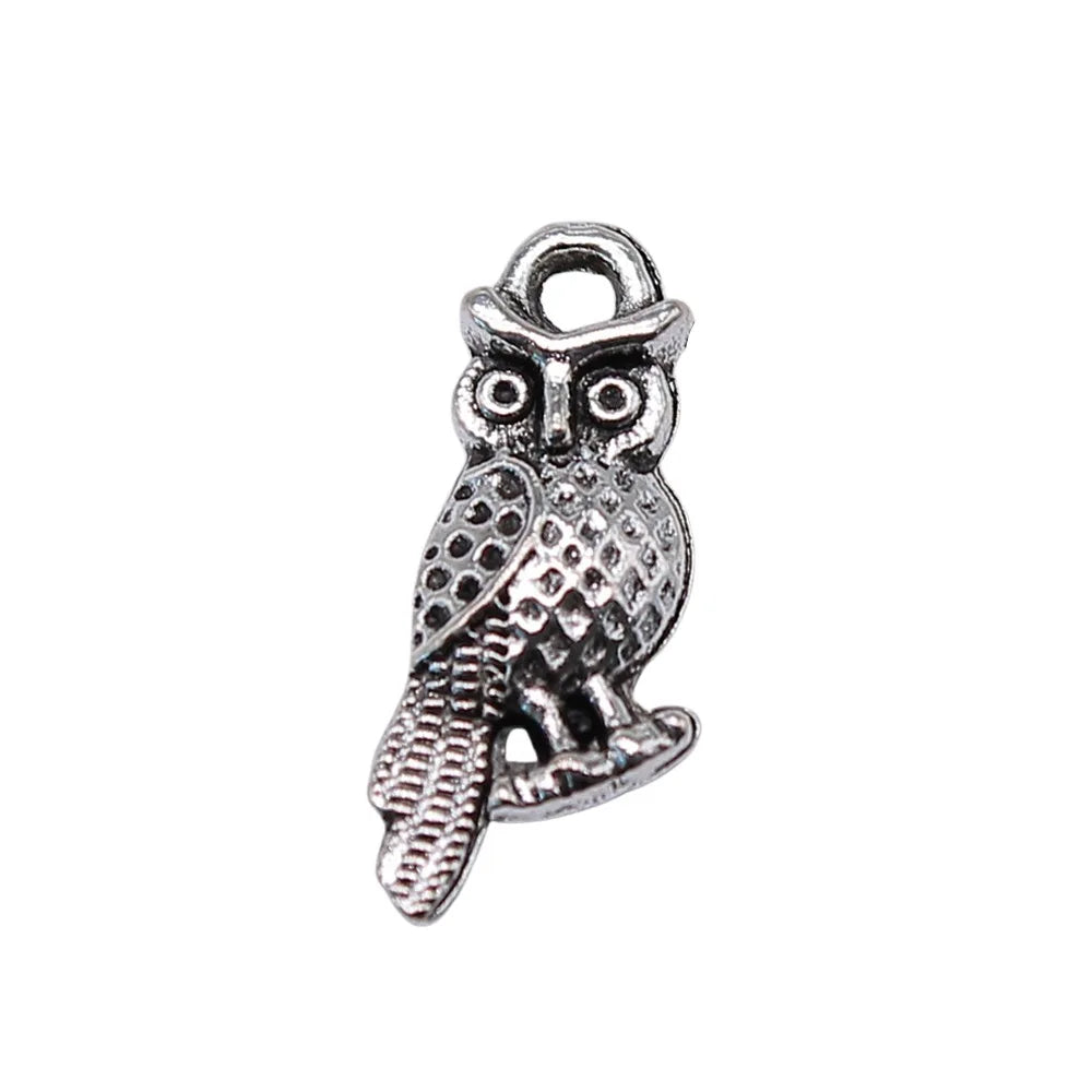 16x7mm 0.5g Antique Silver Zinc Alloy Owl Cat Charm Pendant for DIY Necklace Bracelet Jewelry Making