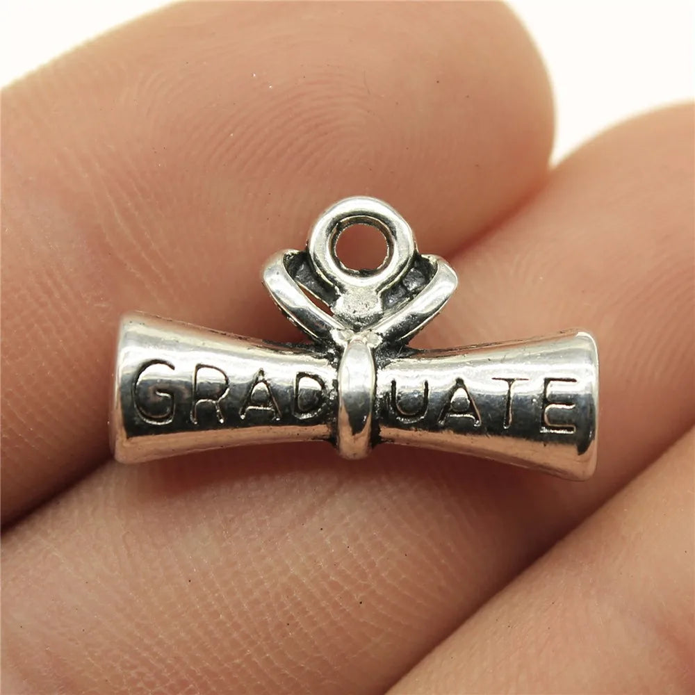 22x13mm 3.3g Antique Silver Zinc Alloy Graduation Certificate Charm Pendant for DIY School Jewelry