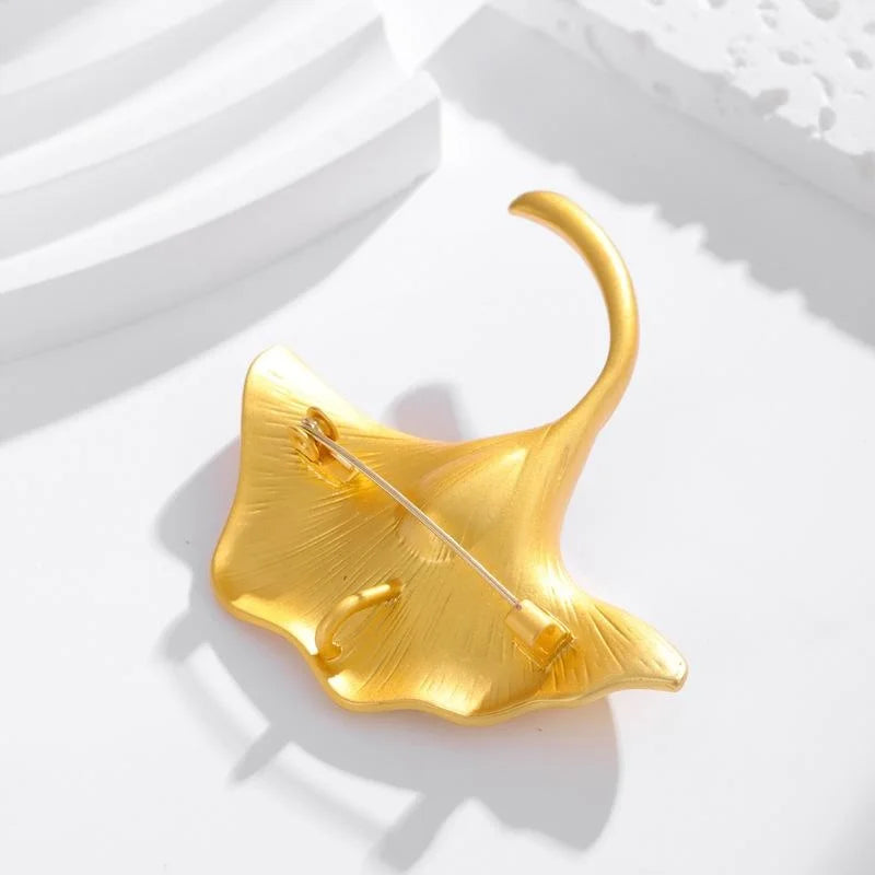 Elegant Ginkgo Leaf Alloy Brooch With Amber Glass And Rhinestones, Luxury Lapel Pin Corsage Gift