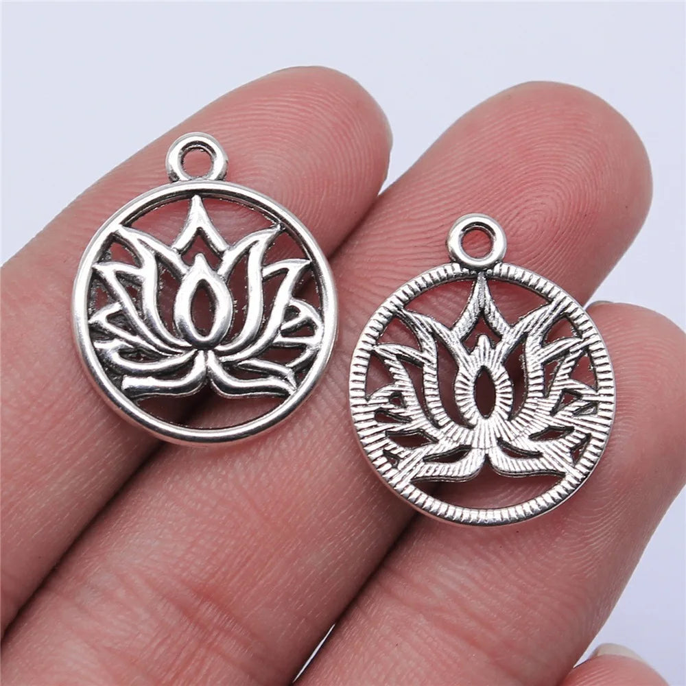 19x19mm 1.25g Multi-Color Zinc Alloy Round Lotus Charm Pendant for DIY Floral Jewelry Making