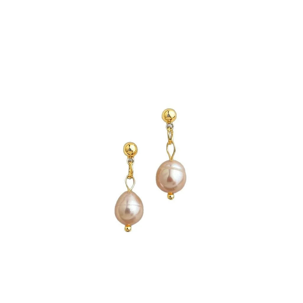 14K Gold Silver Plated Irregular Baroque Freshwater Pearl Stud Earrings Geometric Light Luxury