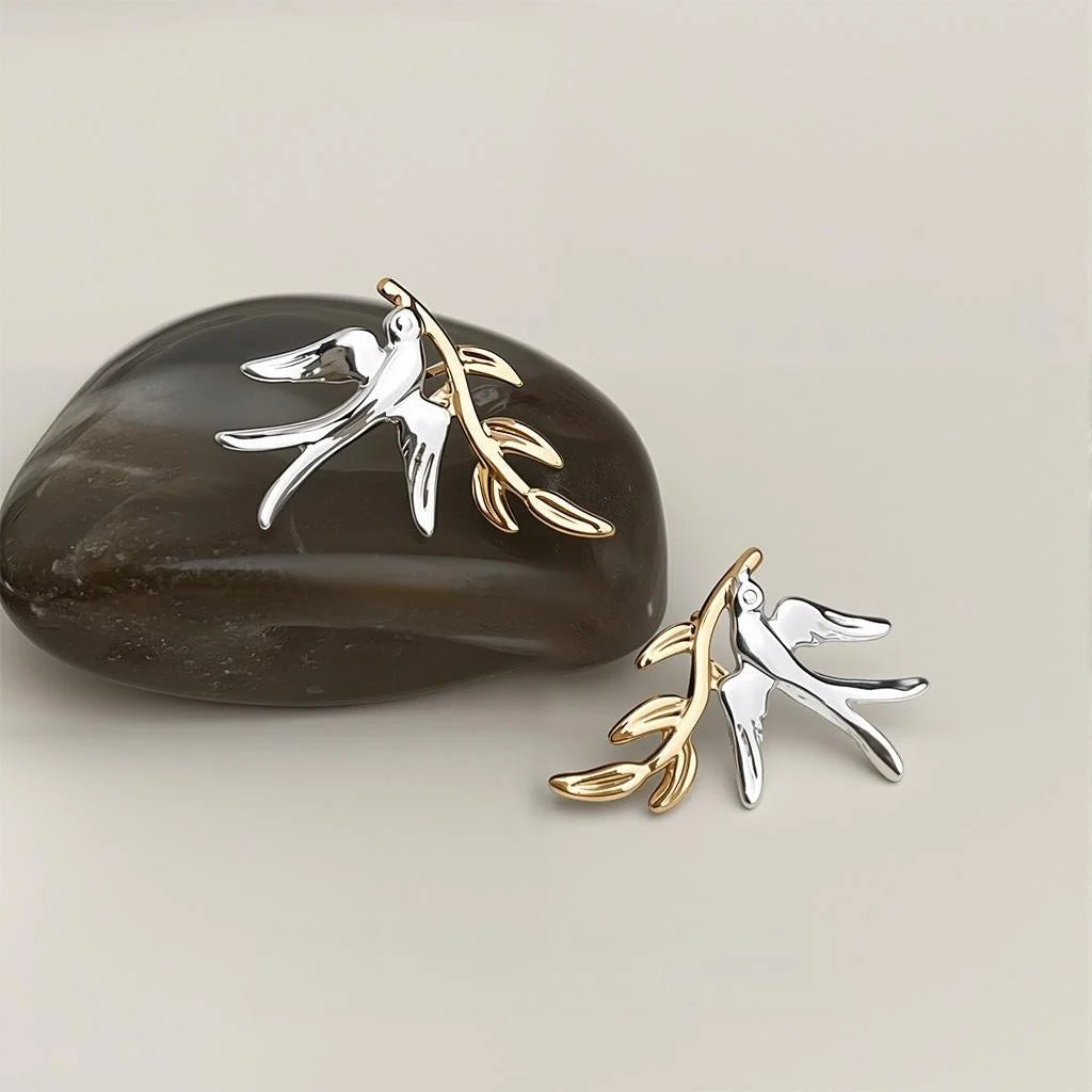 Designer Two Tone Gold Silver Plated Copper Swallow Stud Earrings Style Summer Jewelry