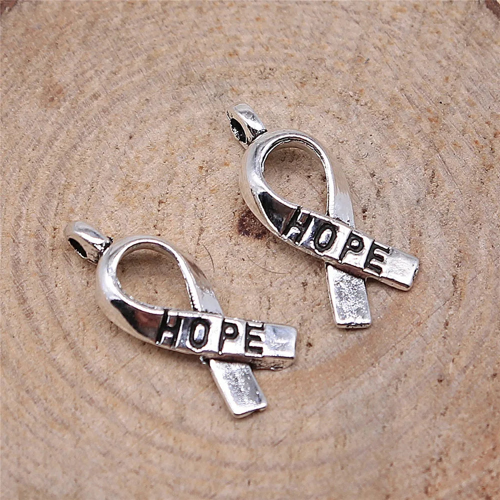 19mm 0.6g Multicolor Zinc Alloy Hope Ribbon Charm Pendant for DIY Awareness Jewelry Making