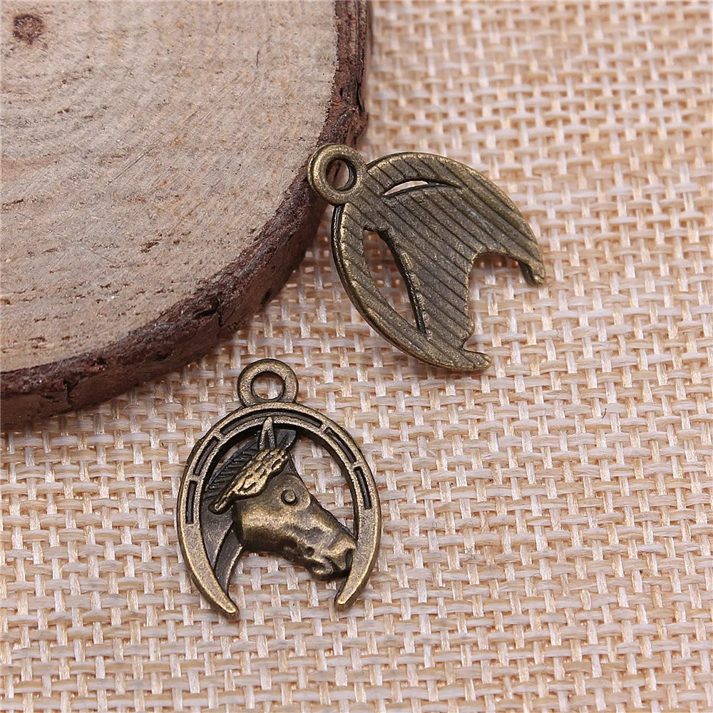 21x15mm 1.8g Multicolor Zinc Alloy Horse Head Horseshoe Charm Pendant for DIY Necklace Bracelet Making
