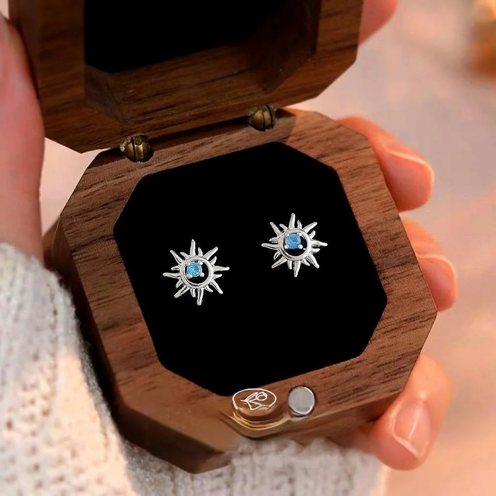 Mini Micro Pave Zircon Sun Stud Earrings Copper Geometric Sweet Cool Jewelry