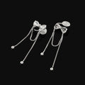 Elegant Silver Alloy Zircon Bowknot Long Chain Tassel Stud & Clip On No Piercing Women's Earrings