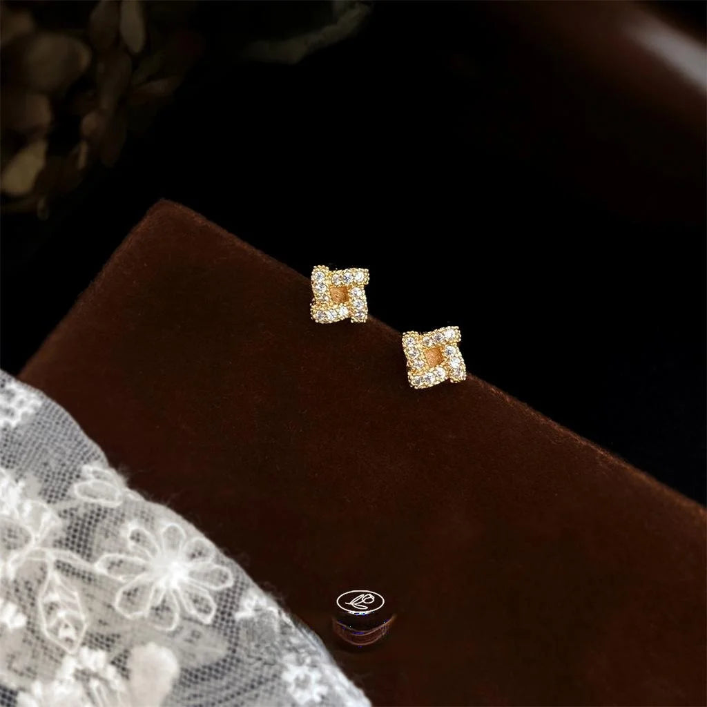 Mini 14K Plated Zircon Geometric Twist 3D Stud Earrings For Women Minimalist Jewelry