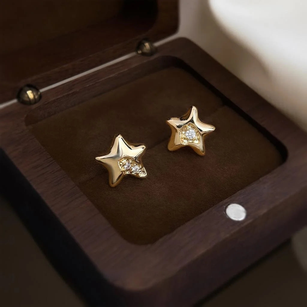Broken Texture Micro Pave Zircon Star Stud Earrings Copper Minimalist Luxury
