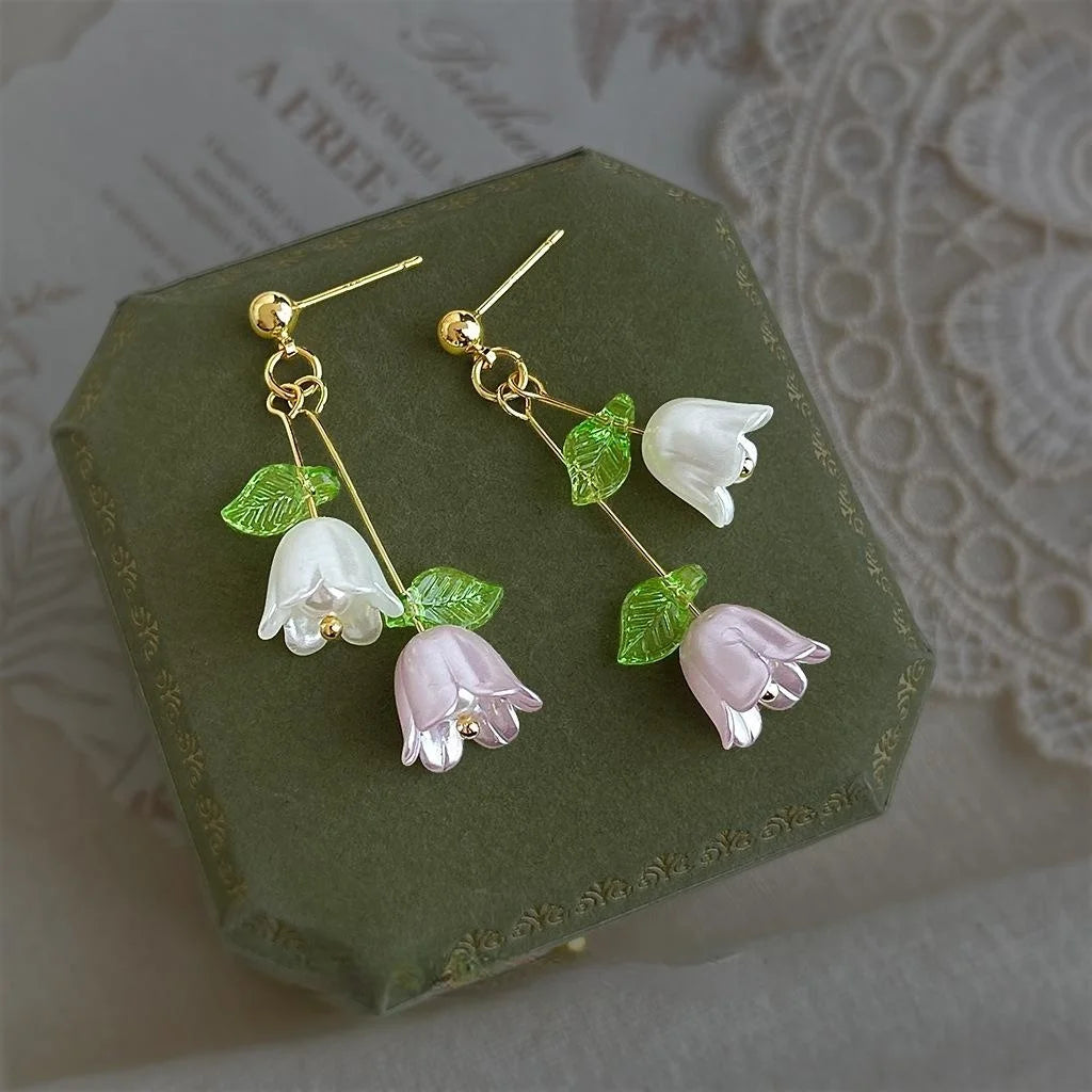 Handmade Copper Lily Of The Valley Tassel Drop Earrings Forest Floral Pastoral Style