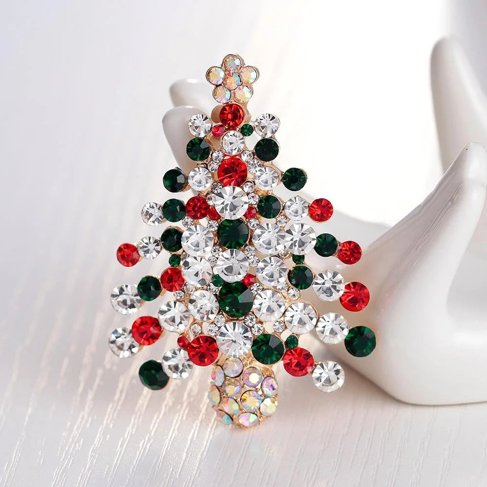 Luxury KC Gold Plated Rhinestone Christmas Tree Brooch, Elegant Women's Lapel Pin Corsage Gift