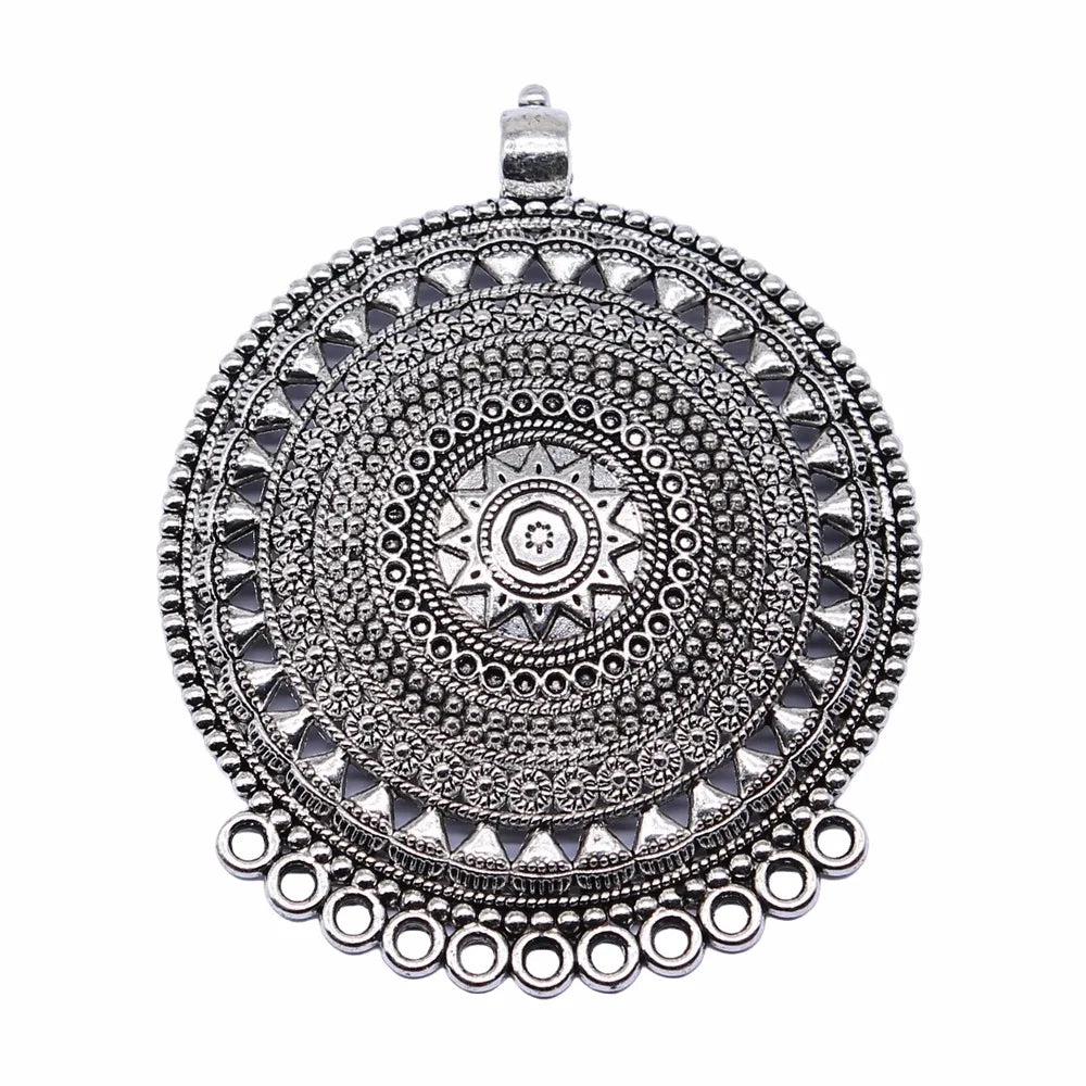 74x60mm 16.7g Multicolor Zinc Alloy Carved Round Connector Charm Pendant for DIY Necklace Making