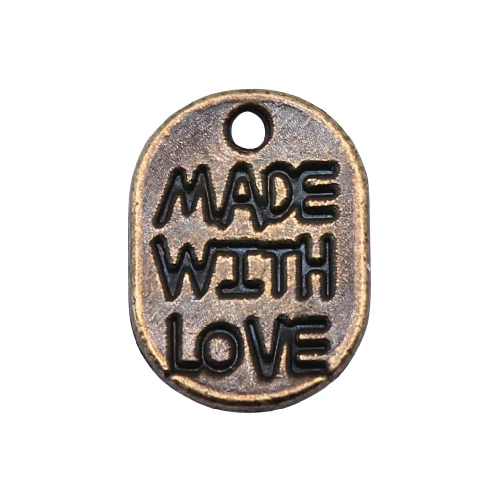 11mm 0.4g Multicolor Zinc Alloy Made With Love Round Letter Charm Pendant for DIY Jewelry Making