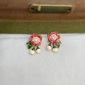 Sweet Floral Enamel Copper Stud Earrings And 14K Plated Finish