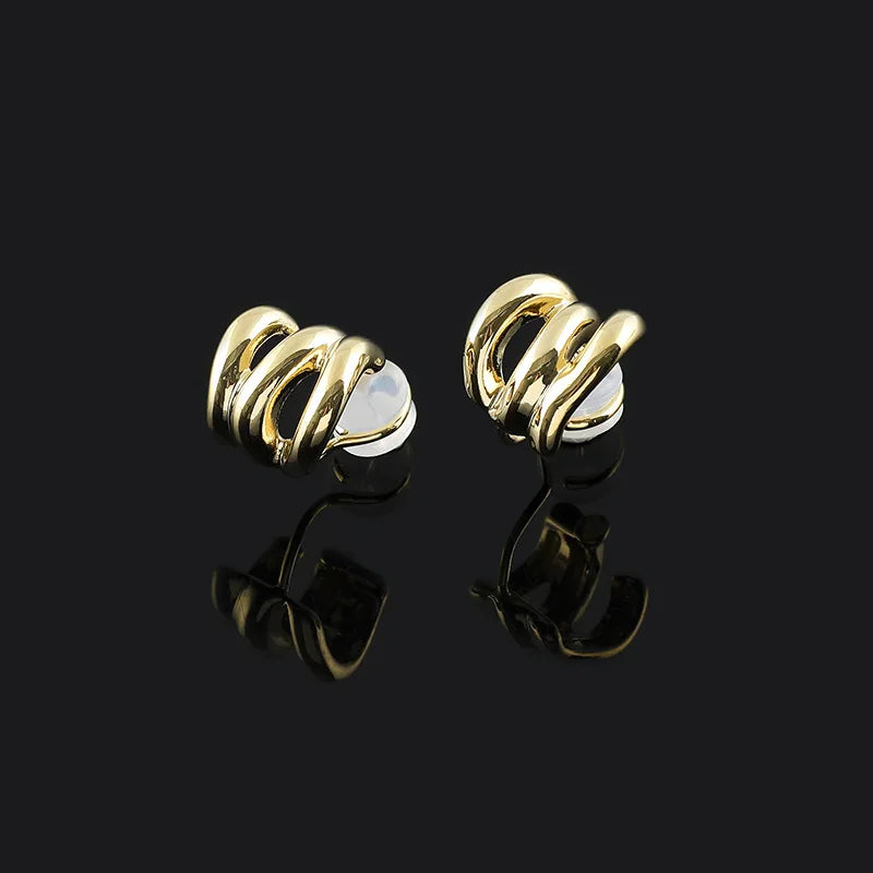 Elegant Gold Alloy Wavy Small Hoop Stud & Clip On No Piercing Silicone Pad Commuter Earrings