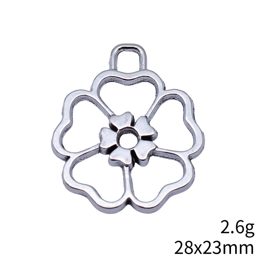 28x23mm 2.6g Antique Silver Zinc Alloy Flower Charm Pendant for DIY Necklace Bracelet Making