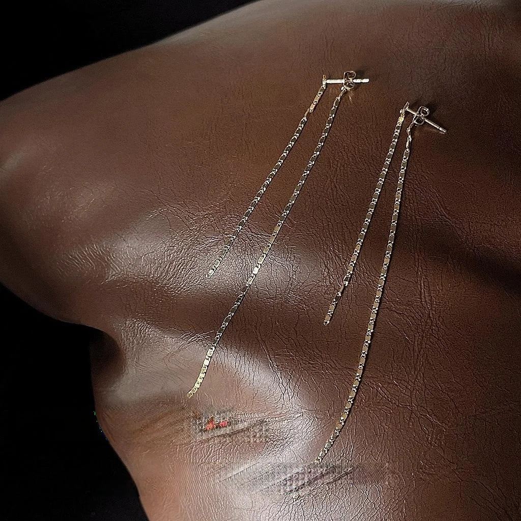 14K Gold Plated Copper Geometric Chain Tassel Drop Earrings For Women Korean Versatile Style