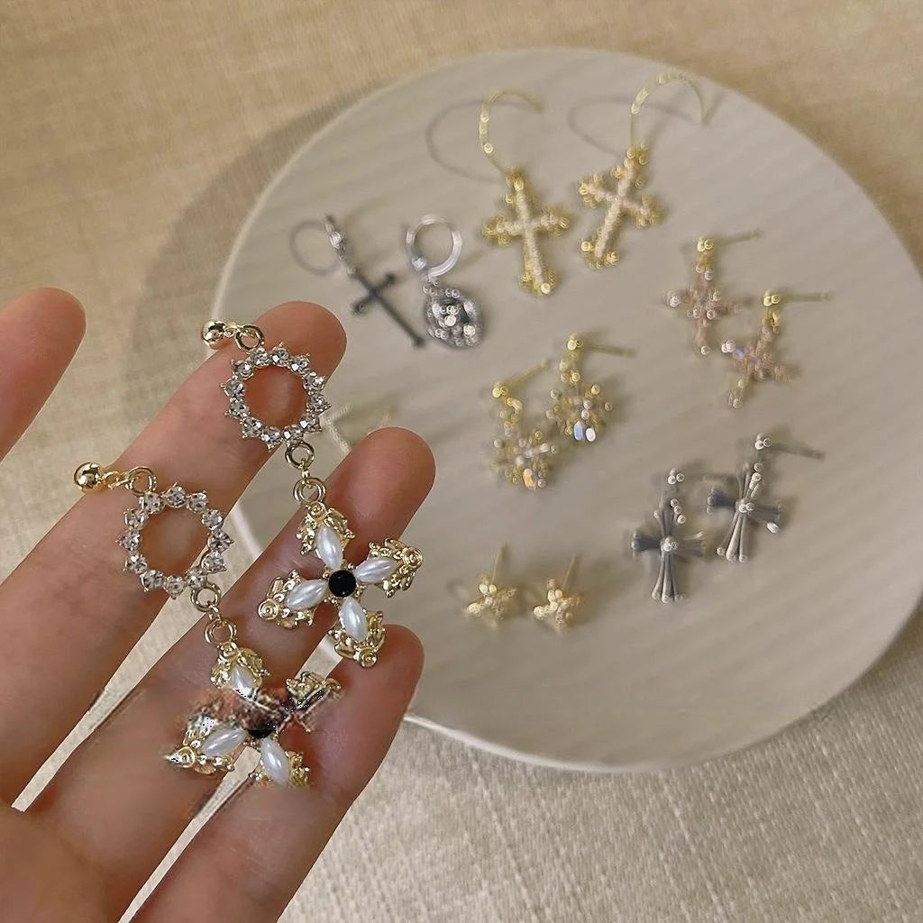 14K Plated Copper Cross Drop Earrings Sweet Cool Geometric Ear Jewelry