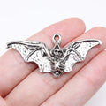 23x50mm 6g Antique Silver Zinc Alloy Halloween Skull Bat Charm Pendant for DIY Jewelry Making