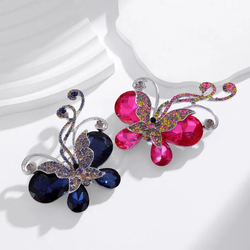 Elegant Pink Crystal Rhinestone Butterfly Brooch, Sparkling Alloy Lapel Pin Corsage Gift For Women