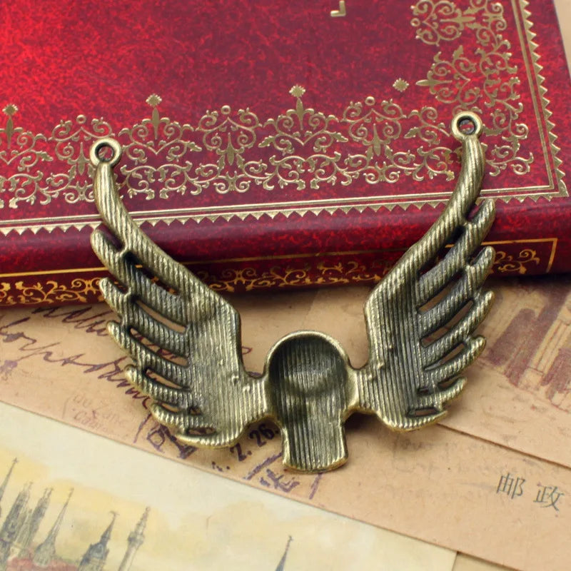 55MM Antique Silver Zinc Alloy Winged Skull Charm Pendant for DIY Necklace Bracelet Jewelry Making