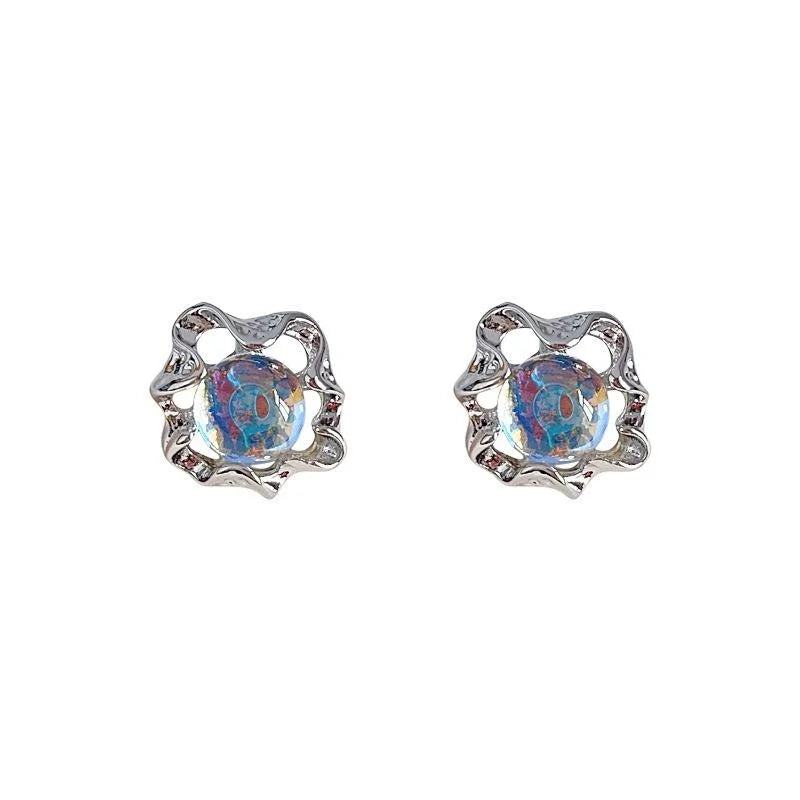 Iridescent Liquid Hollow Irregular Geometric Copper Stud Earrings