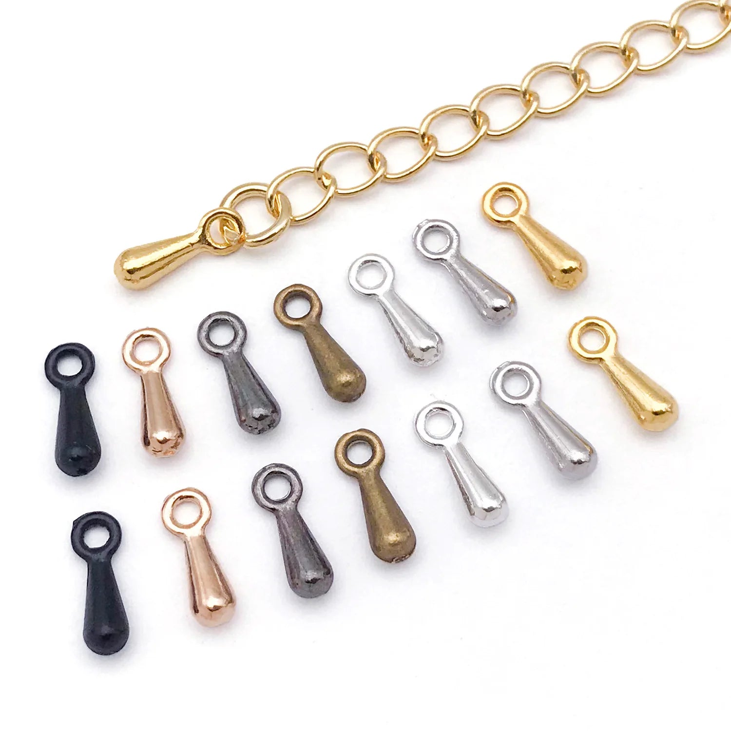 Zinc Alloy Extension Chain with Water Drop Charm for DIY Bracelet Necklace Making
