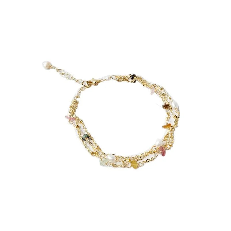 14K Gold Plated Copper Handmade Woven Freshwater Pearl Chip Geometric Bracelet For Women
