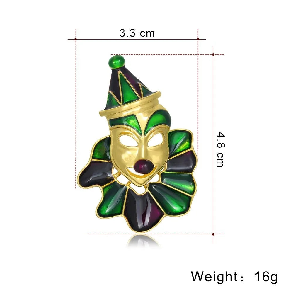 Vintage Enamel Alloy Carnival Mask Brooch, Creative Clown Face Lapel Pin For Suit Accessory Gift
