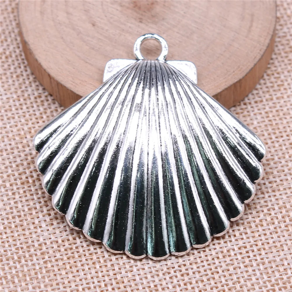 56x55mm 12.92g Antique Silver Zinc Alloy Shell Charm Pendant for DIY Necklace Bracelet Jewelry Making