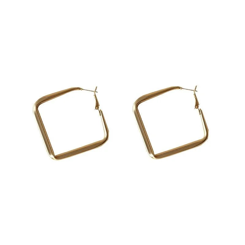 Matte Gold Plated Geometric Square Metal Hoop Earrings For Women Fashion OL Statement Jewelry
