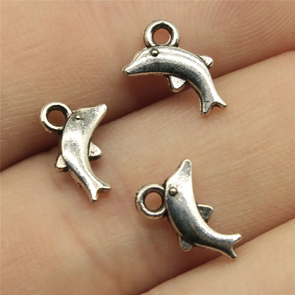 11x6mm 0.4g Antique Silver Zinc Alloy Small Dolphin Charm Pendant for DIY Necklace Bracelet Making