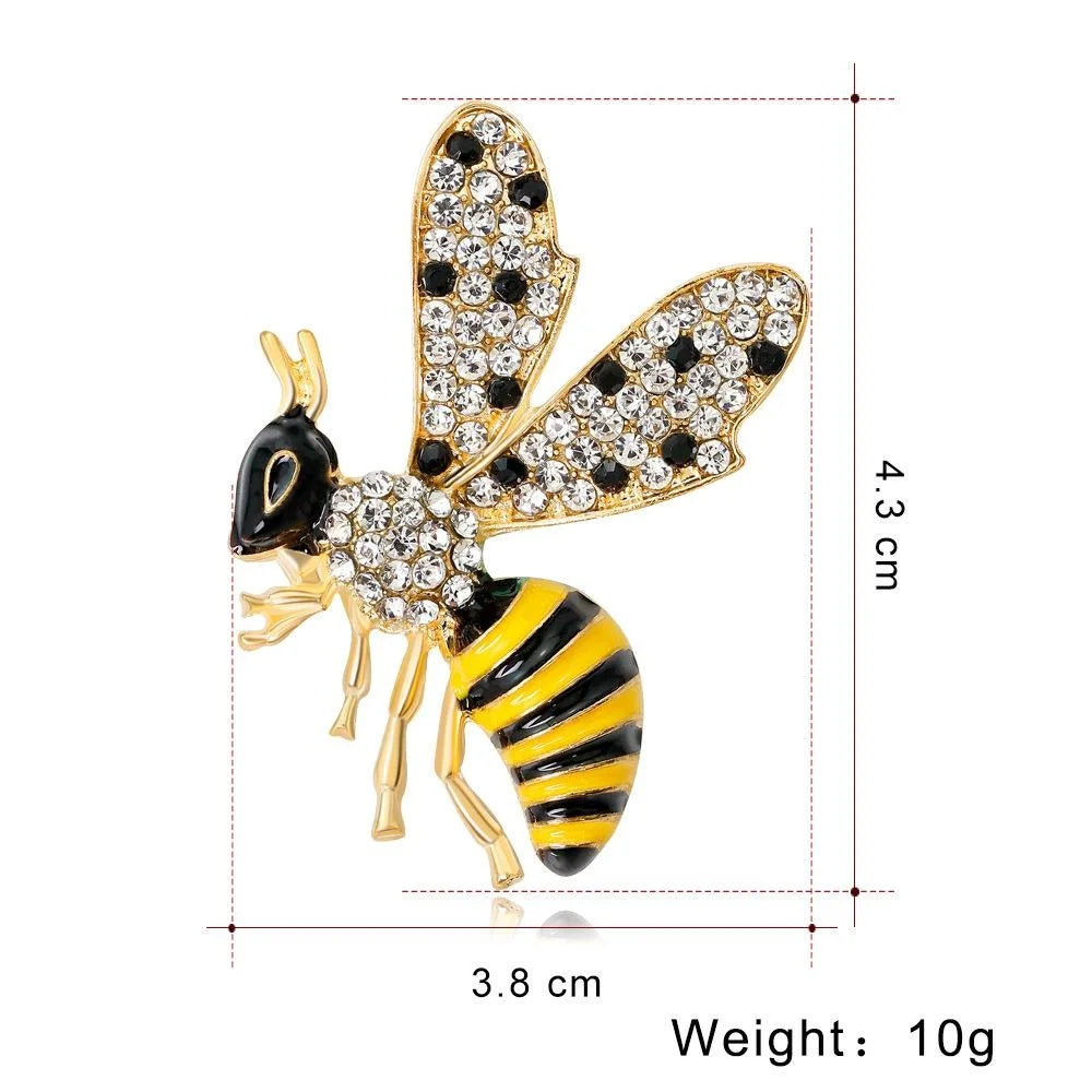 Elegant Enamel Bee Brooch With Rhinestone Wings, Gold Tone Alloy Lapel Pin Corsage Suit Accessory Gift