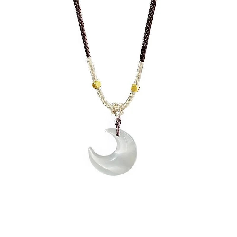 New Chinese Style Copper Glass Cat Eye Moon Geometric Collarbone Necklace For Women