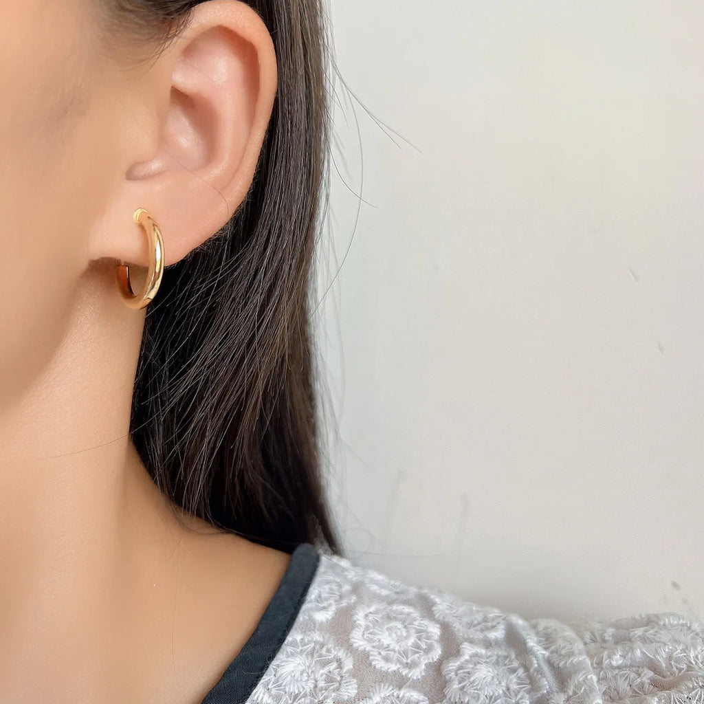 Elegant Gold Alloy Small Hoop With Round Crystal Stud & Clip On No Piercing Commuter Minimalist Earrings