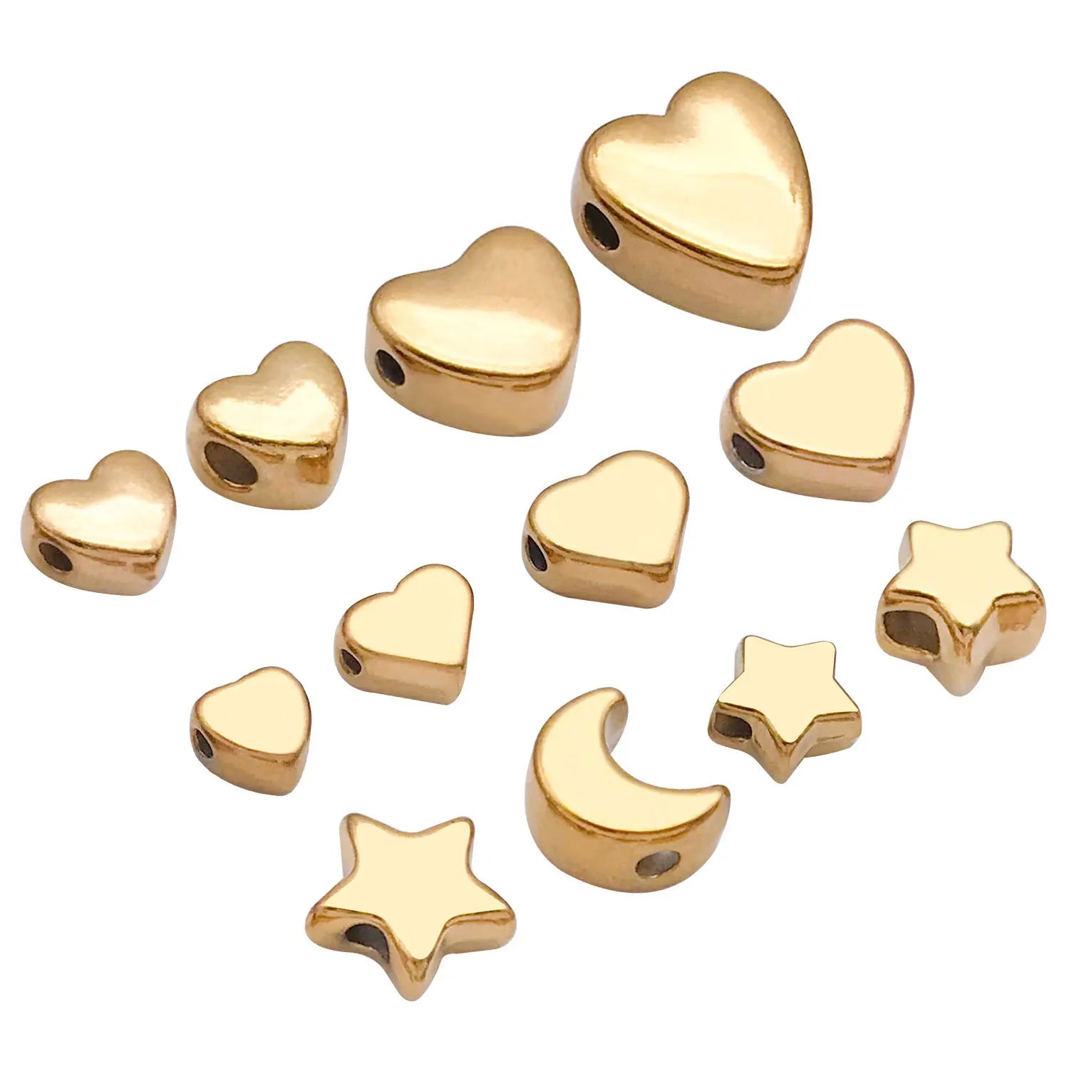 Stainless Steel Round Heart Five-Point Star Moon Spacer Beads for DIY Bracelet Necklace